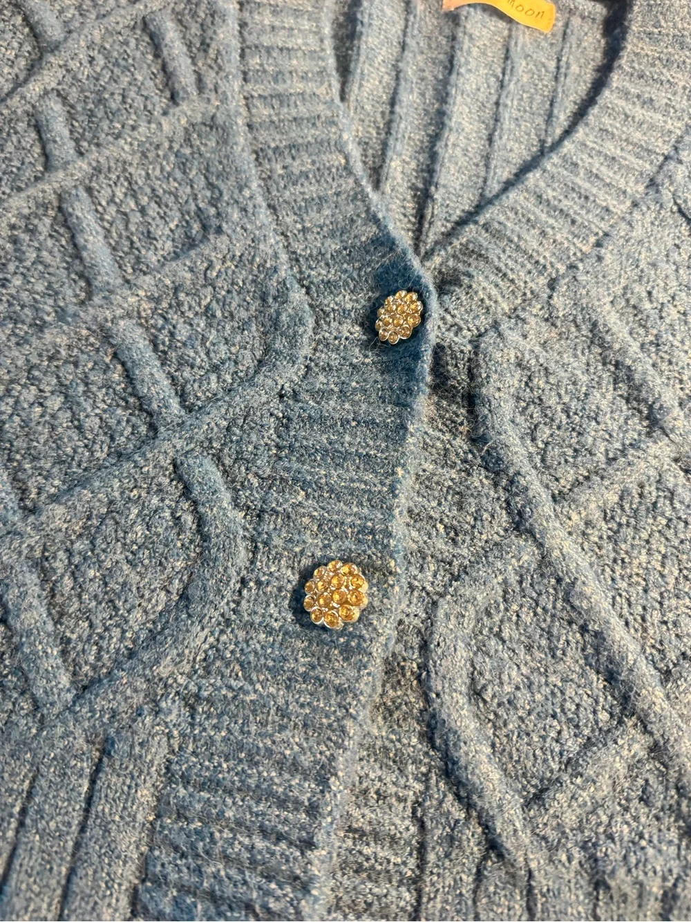 Willow Moon Powder Blue Diamond‑Pattern Cropped V‑Neck Cardigan